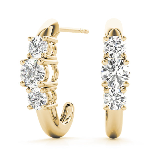 18K Yellow Gold 1 CT Round Diamond Three-Stone Earrings