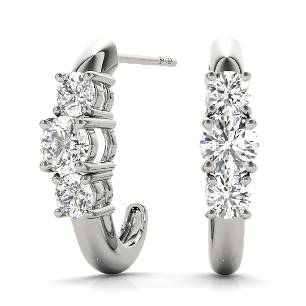 18K White Gold 1 ct Round Diamond Three-Stone Earrings