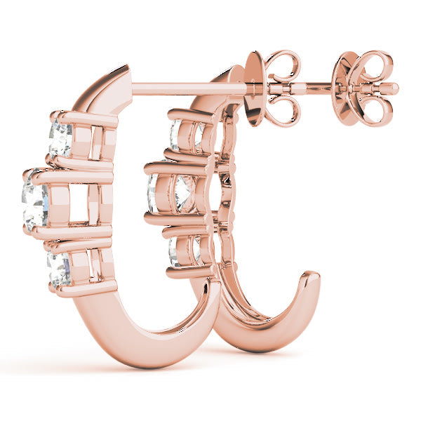 14K Rose Gold 1 ct tw Three Stone Diamond Earring