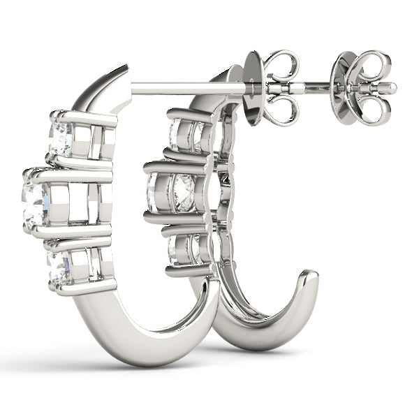 Platinum 1 CT Diamond Three Stone Drop Earrings