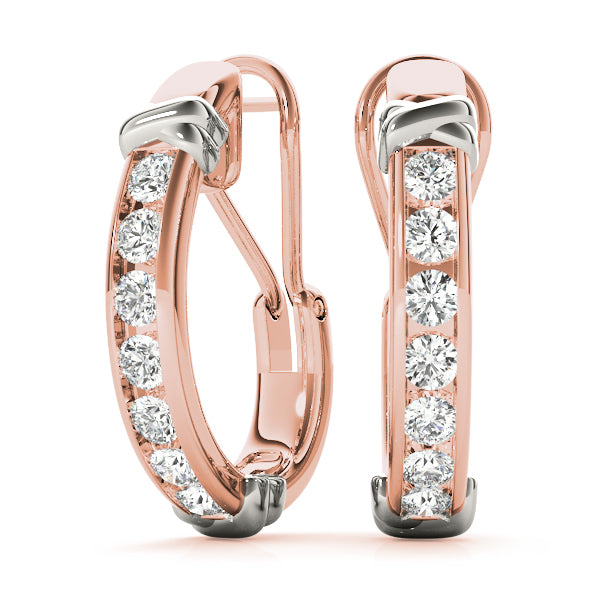 18K Rose Gold Round Diamond J-Hoops