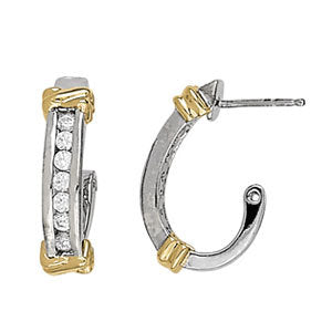 14K White Gold Round Diamond J-Hoops