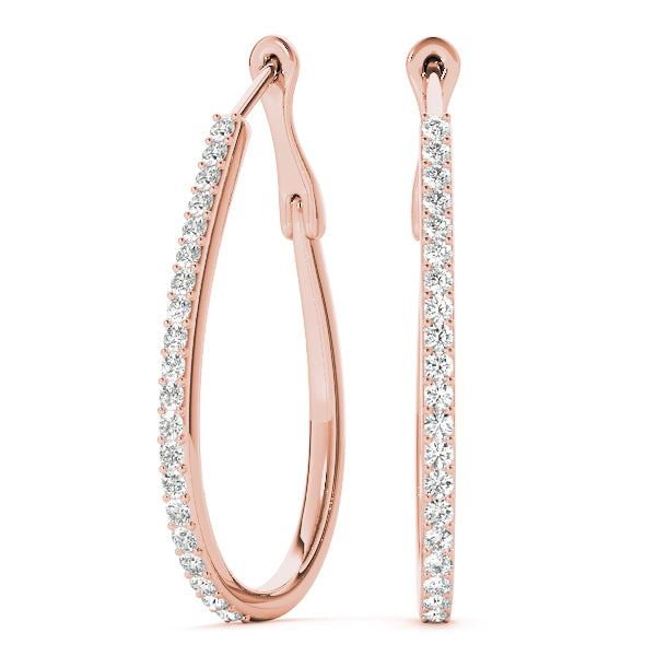 18K Rose Gold Round Diamond Hoop Earrings
