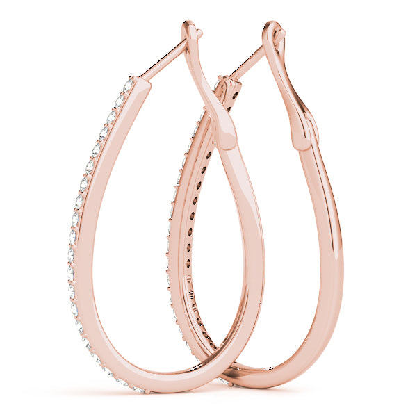 18K Rose Gold Round Diamond Hoop Earrings