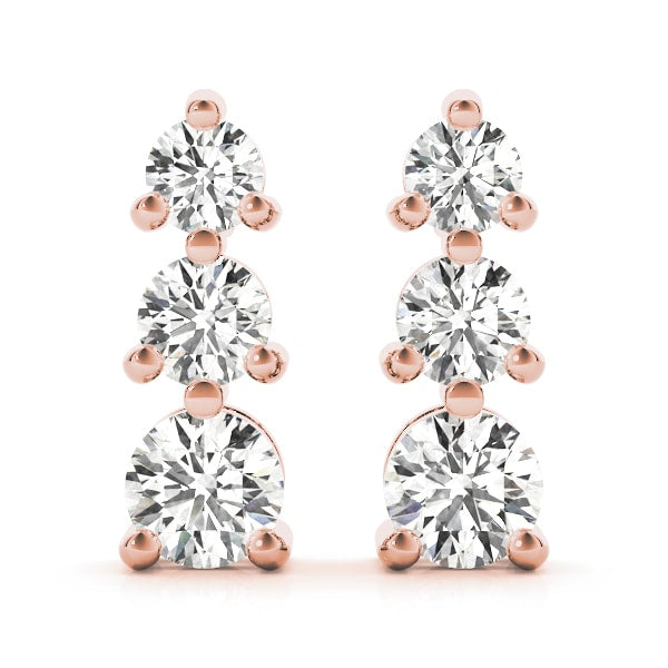 14K Rose Gold 1/2 ct tw Three Stone Diamond Earring