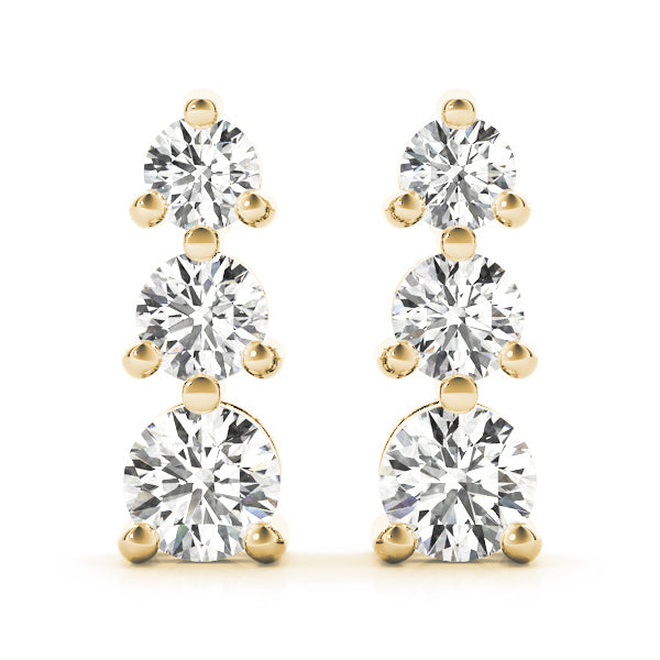 18K Yellow Gold 0.35 CT Diamond Three Stone Earrings