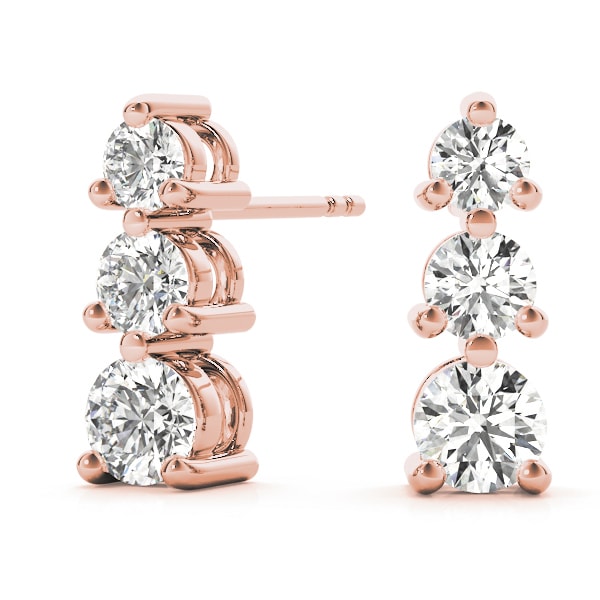 18K Rose Gold 1/2 ct tw Three Stone Diamond Earring
