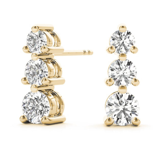 14K Yellow Gold 1/2 ct tw Three Stone Diamond Earring