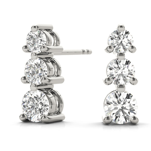 18K White Gold 1/2 ct Diamond Three Stone Earrings