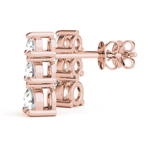 14K Rose Gold 1/2 ct tw Three Stone Diamond Earring