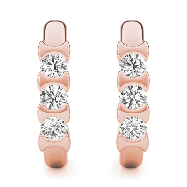 14K Rose Gold 1/2 ct tw Three Stone Diamond Earring