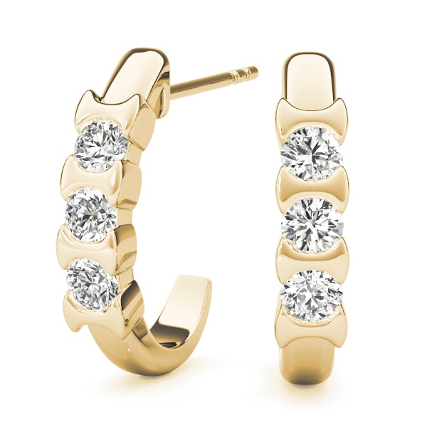 18K Yellow Gold 1/2 ct tw Three Stone Diamond Earring