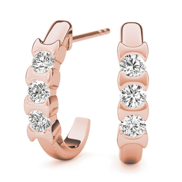 18K Rose Gold 1/2 ct tw Three Stone Diamond Earring
