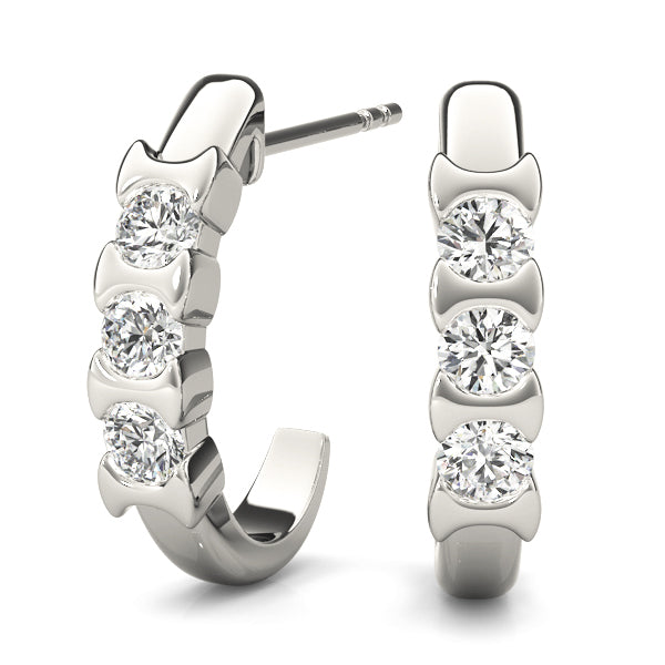 18K White Gold Diamond Three-Stone Stud Earrings