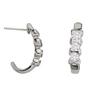 18K White Gold Diamond Three-Stone Stud Earrings