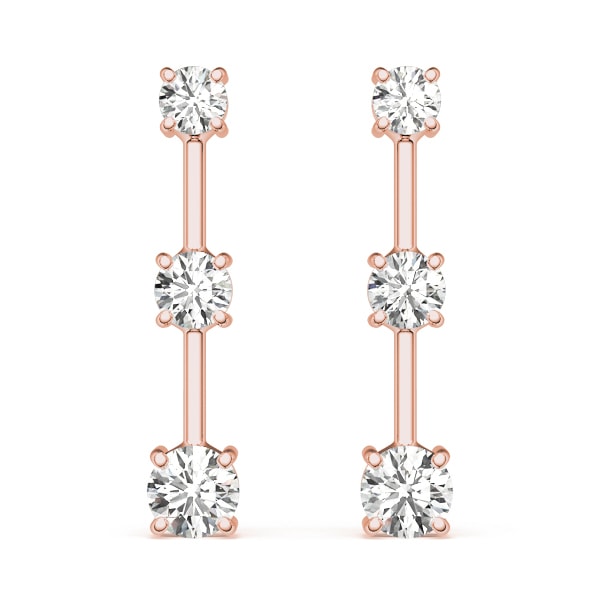 18K Rose Gold 1 ct tw Three Stone Diamond Earring