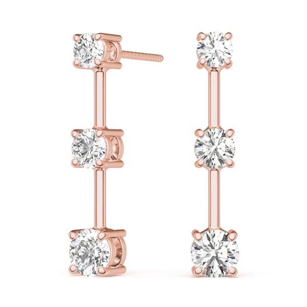 18K Rose Gold 1 ct tw Three Stone Diamond Earring
