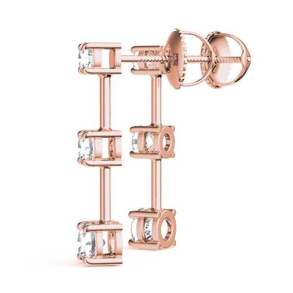 18K Rose Gold 1 ct tw Three Stone Diamond Earring