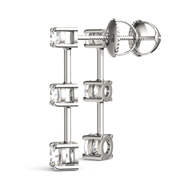 14K White Gold 1 CT Diamond Three Stone Earrings