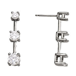 Platinum 1 CT Round Diamond Three Stone Earrings