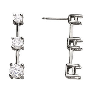 14K White Gold 1 ct tw Three Stone Diamond Earring