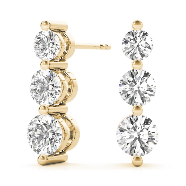 14K Yellow Gold 1 ct tw Three Stone Diamond Earring
