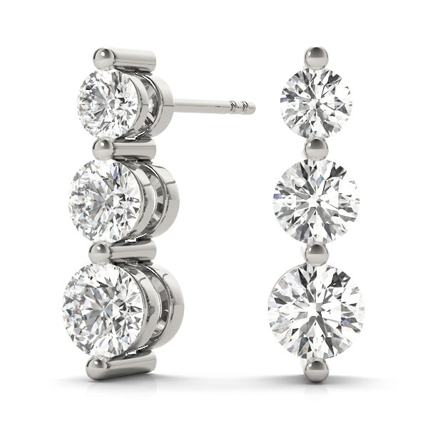 Platinum 1 CT Round Diamond Three Stone Earrings
