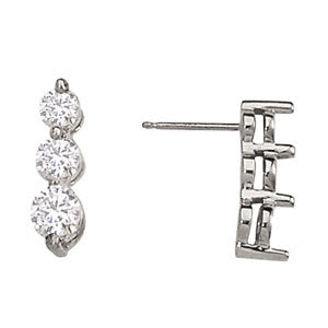 18K White Gold 1ctw Round Diamond Three-Stone Earrings