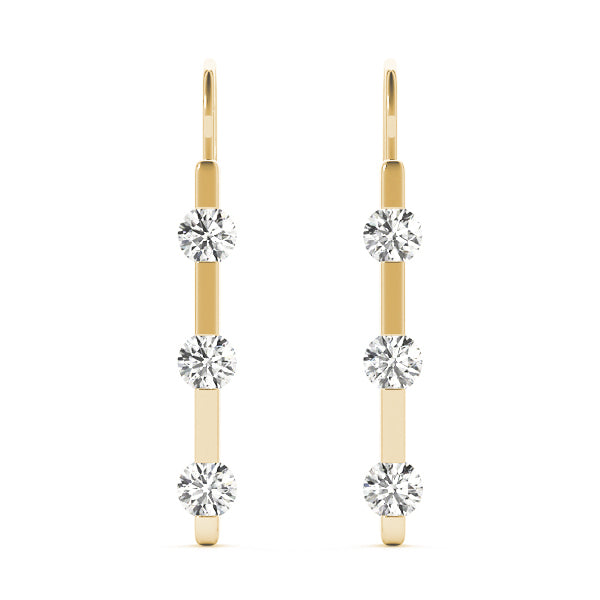 18K Yellow Gold Round Diamond Three Stone Earring
