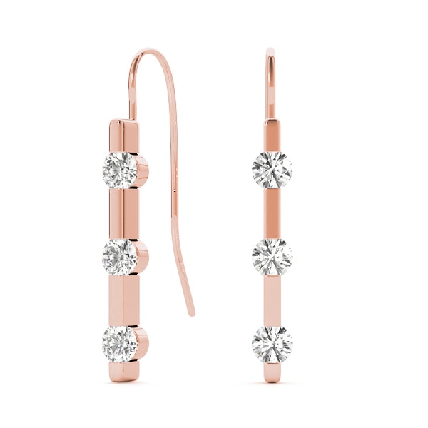 18K Rose Gold 1/2 ct tw Three Stone Diamond Earring