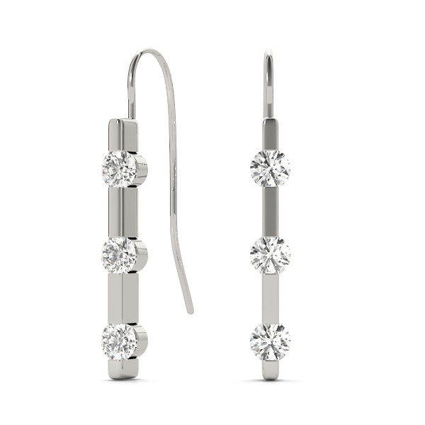 14K White Gold Round Diamond Trio Earrings