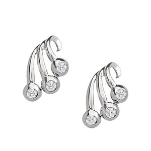 Platinum White Diamond Three Stone Earrings