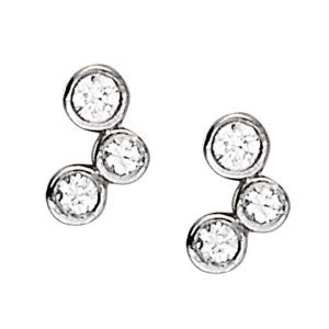 Platinum Round Diamond Three Stone Stud Earrings