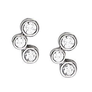14K White Gold Diamond Three Stone Stud Earrings