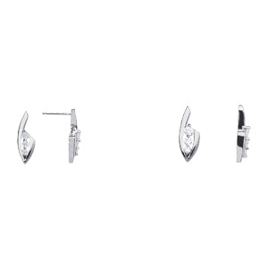 14K White Gold Diamond Three Stone Stud Earrings
