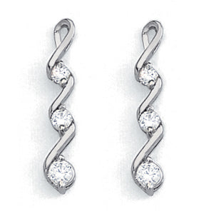 18K White Gold Round Diamond Three Stone Earrings