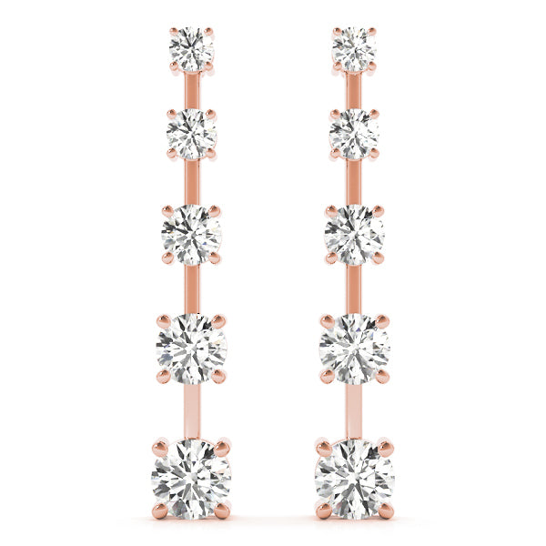18K Rose Gold Round Diamond Journey Earrings