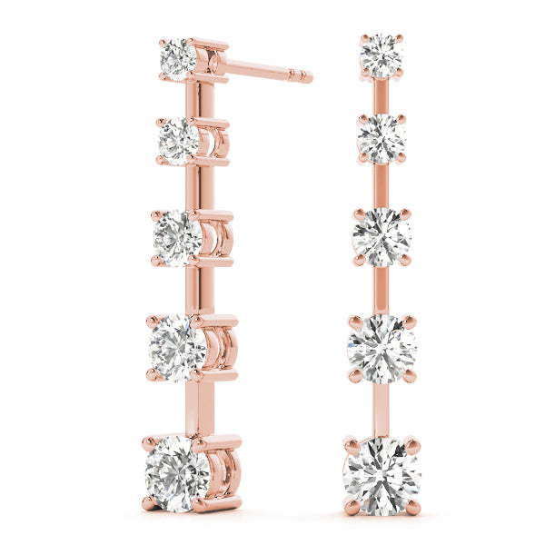 18K Rose Gold Round Diamond Journey Earrings