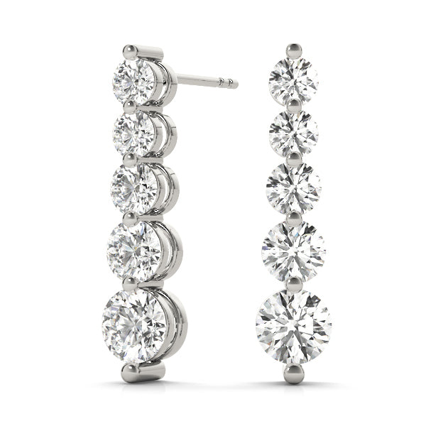 14K White Gold Diamond Journey Earrings 1 CTW