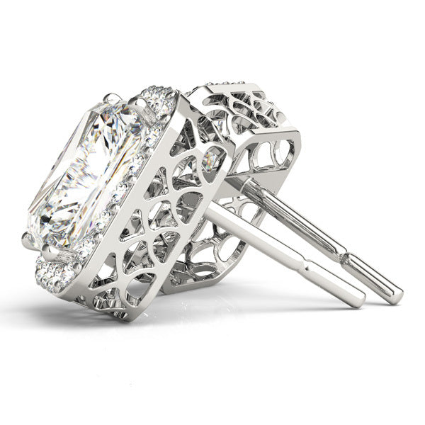 14K White Gold Round Diamond Halo Earrings