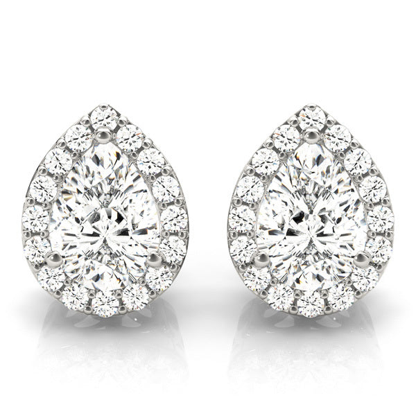 18K White Gold Pear Diamond Halo Earring Set