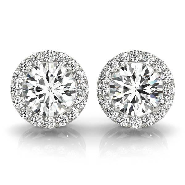 Platinum Round Diamond Halo Stud Earrings 1/3 ctw