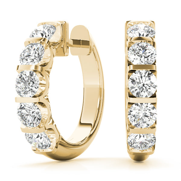18K Yellow Gold 1ctw Round Diamond Hoop Earrings