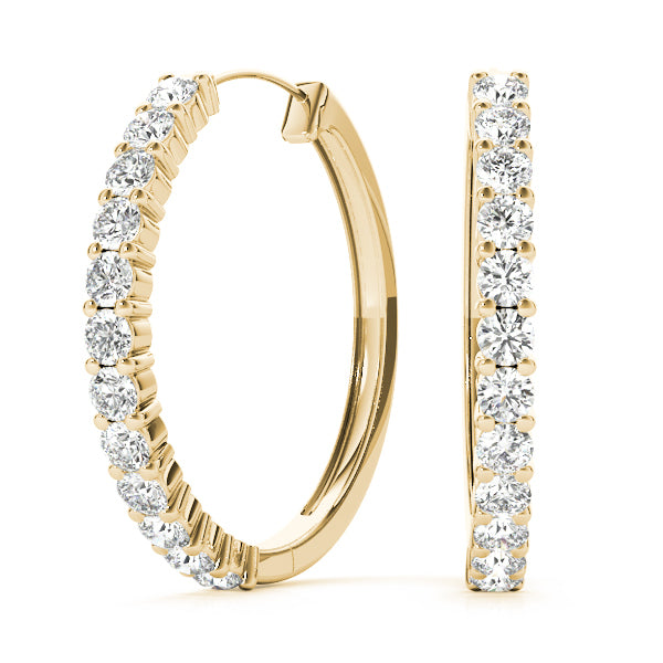 18K Yellow Gold Round Diamond Hoop Earrings