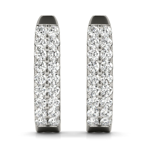 14K White Gold 1ctw Round Diamond J-Hoop Earrings
