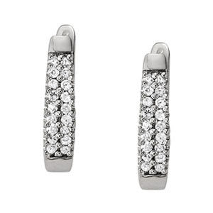 Platinum 1ctw Round Diamond J-Hoop Earrings