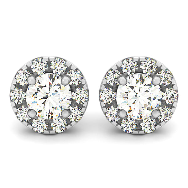 14K White Gold Round Diamond Halo Earrings