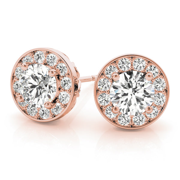 18K Rose Gold Diamond Halo Stud Earrings