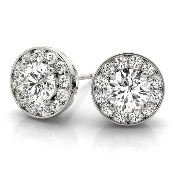 Platinum White Round Diamond Halo Earrings
