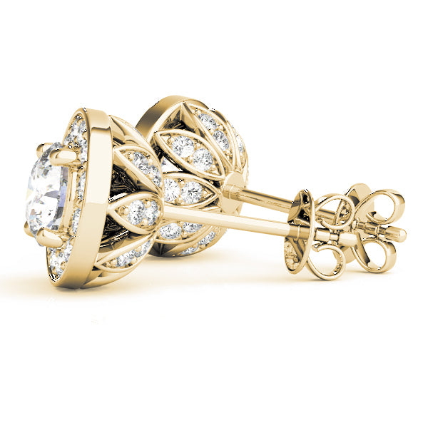 18K Yellow Gold Round Diamond Halo Earrings